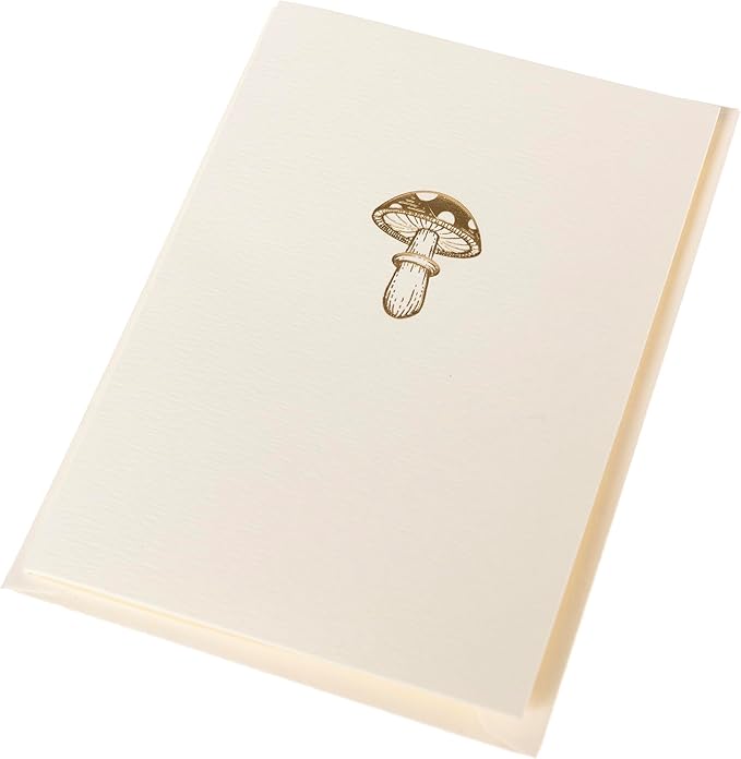 Graphique Mushroom Cards, Pack of 10 Cards with Envelopes, All Occasion Greetings, Blank Inside, Gold Foil Embossing, La Petite Press Collection Boxed Set, 3.25" x 4.75"
