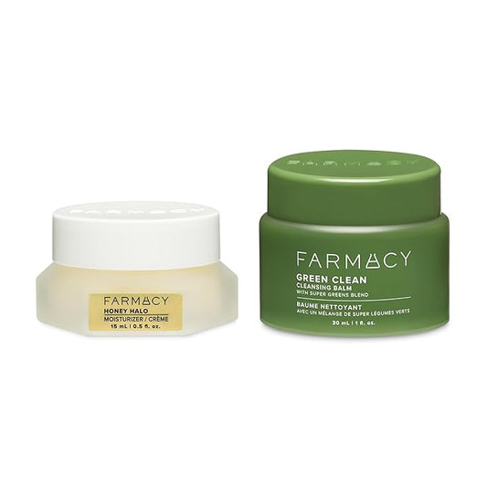Farmacy Melt & Moisturize Duo - Travel Size Skin Care Set with Green Clean Makeup Remover Balm & Honey Halo Moisturizer Face Cream - Cleanses Skin & Hydrates for a Plump, Dewy Glow (2 Count)