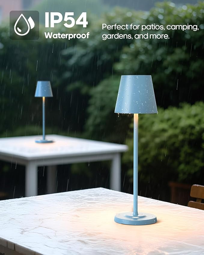 LED Cordless Table Lamp Rechargeable, 3-Height Adjustable, 5500mAh Battery Operated Lamp, 3-Color Dimming Touch Lamp, Portable Lamp for Dining, Bedroom,Camping, Outdoor, Indoor(Blue 1 Pc)