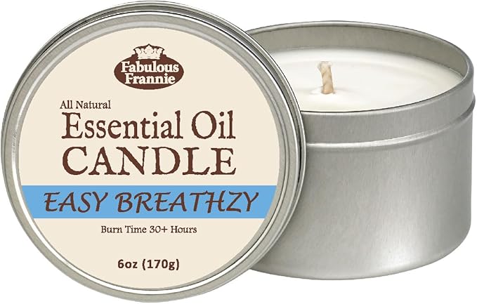 Fabulous Frannie Easy Breathzy All-Natural Soy Candles Cotton Wick High Pure Essential Oil Scent 40 Hours Burn Time Gift for Women & Men 6 Ounce (Pack of 1)