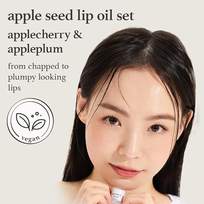 NOONI Vegan Appleseed Lip Oil Set - Applecherry & Appleplum | Long-Lasting, Moisturizing, Plumping, Revitalizing for Dry Lips, Waterproof, No Peel Off, Korean Tint, 0.12 FL Oz x 2ea