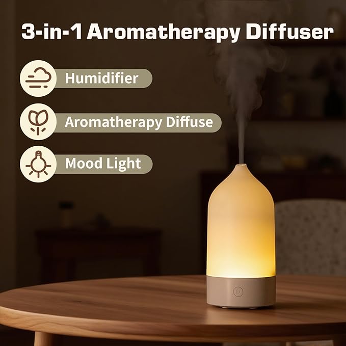 Essential Oil Diffuser, 120ml 3-in-1 Aromatherapy Diffuser Small Ultrasonic Cool Mist Humidifier with 7 Color Changing Night Lights, Quiet Sleep Auto Shut-Off Function for Home Office Yoga