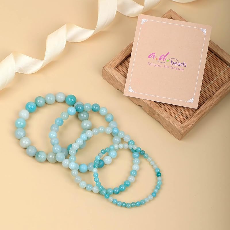 AD Beads Handmade Gemstone Stretch Elastic Bracelet Crystal Healing Reiki Nature's Beauty and Spiritual Essence Unisex (6mm, Amazonite (Unlock Your True Self))
