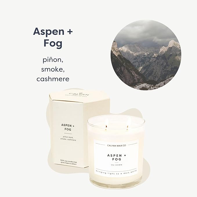 Calyan Wax Co. 2 Wick Candle, Aspen + Fog Scented Candle, 37 Hour Burn Time, Aromatherapy Soy Candles, Non Toxic & Vegan Soy Wax, Glass Tumbler Scented Candles, 8.8oz