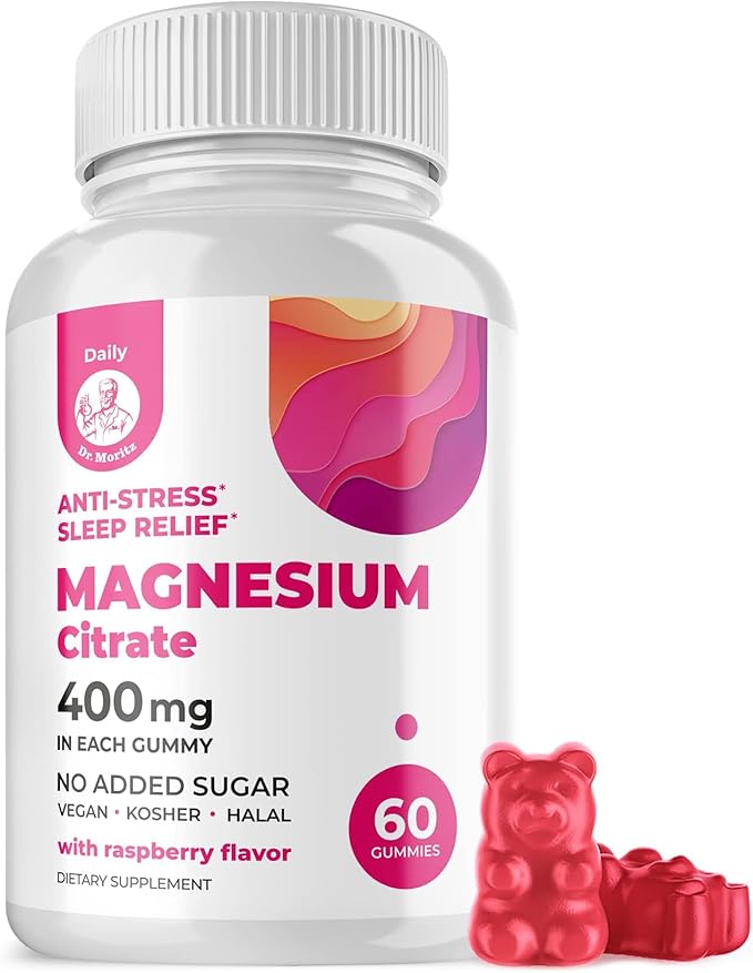 DR. MORITZ Magnesium Citrate Gummies Sugar-Free - Calm Magnesium Gummies Supplement for Children, Sugar -Supports Cardiovascular Health -Free Chews for Kids & Adults (60 Count)