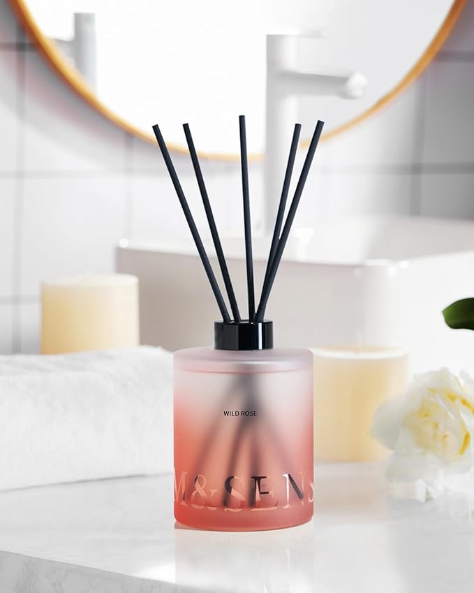 M&SENSE Wild Rose Reed Diffuser Set - 16.9 fl oz Large Room Scented Diffuser with Sticks, Long-Lasting Home Fragrance Gift for Bedroom, Bathroom & Office Decor