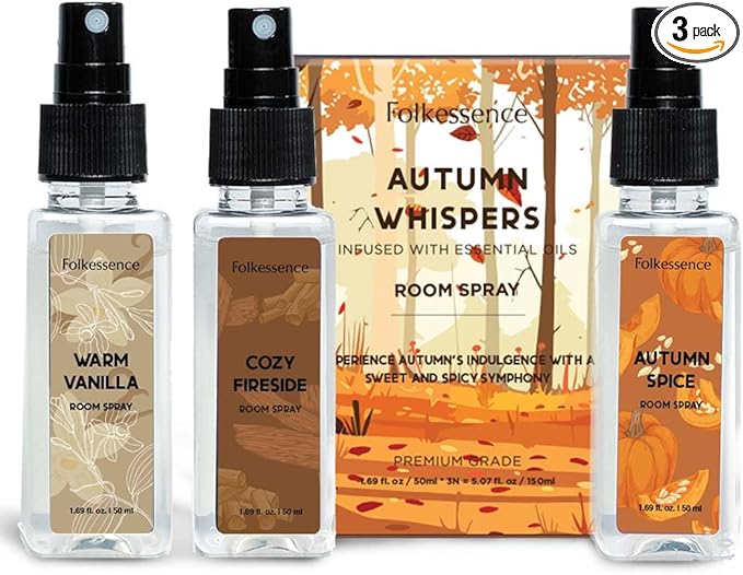 Folkulture Air Fresheners - Set of 3 Odor Eliminators | Vanilla Fragrance Spray for Home | Autumn Spice or Fall Scents Room Spray for Living Rooms, Bathrooms with Natural Essential Oils | 5.1 Oz