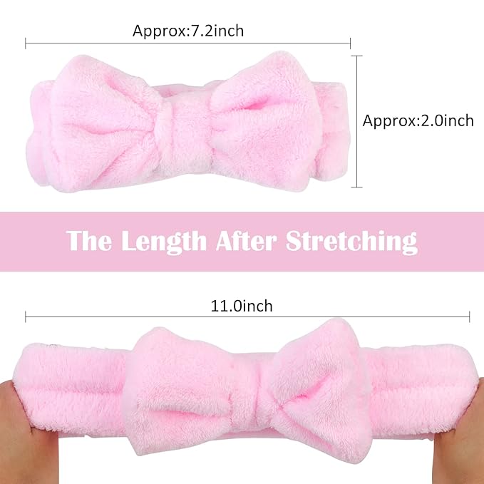 Casoty 8 Pcs Pink Spa Headbands, Soft Coral Fleece Hair Bow Headband for Washing Face, Makeup, Skincare, Yoga, Hair Accessory for Women, Girls, Adults, Gift
