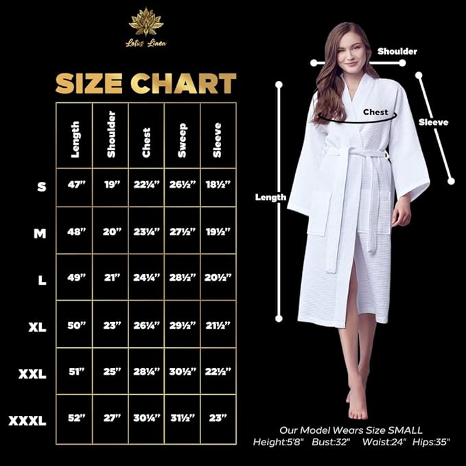 Lotus Linen Waffle Robes for Women - Lightweight Cotton Kimono Bathrobe - Long Soft Spa Bath Robe