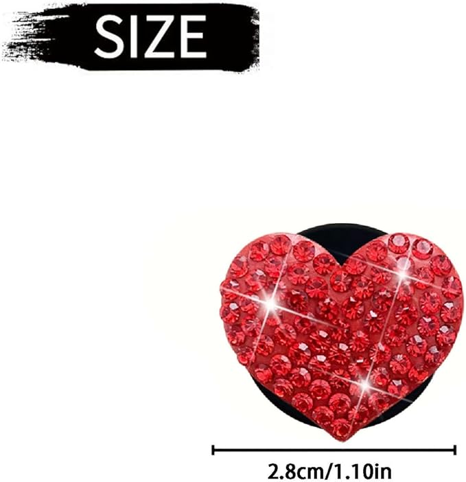 6 Pcs Heart-Shaped Crystal Diamond Air Vent Clip, Heart-Shaped Bling Charms Crystal Car Freshening Diffuser, Car Bling Interior Decorative Accessories for Women (Red)