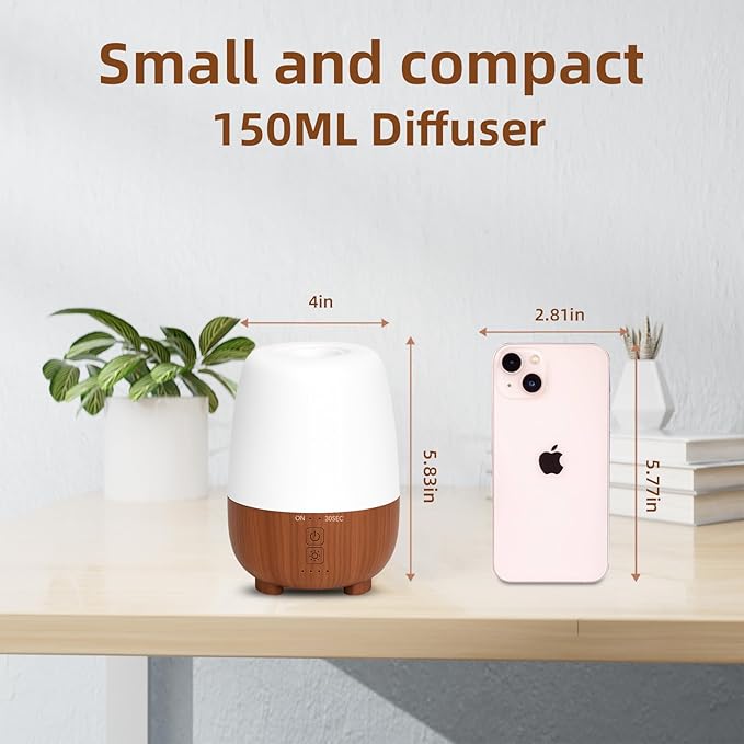 150ML Rechargeable Battery Operated Essential Oil Diffuser, Portable Cordless Aromatherapy Diffuser,7-Hour Runtime with 7 LED Color Changing Lightsfor Home,Office,Outdoor