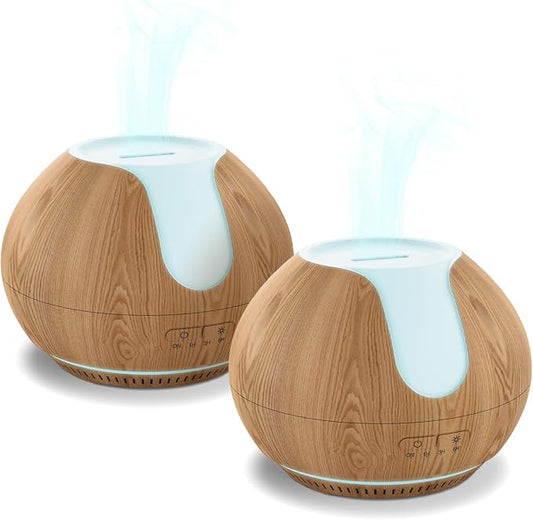2 Pack Essential Oil Diffuser, ARVIDSSON 200ml Oil Diffusers for Home, Aromatherapy Diffuser with Mood Light, Ultrasonic Diffuser for Essential Oils, Gift for Women - Wood Grain