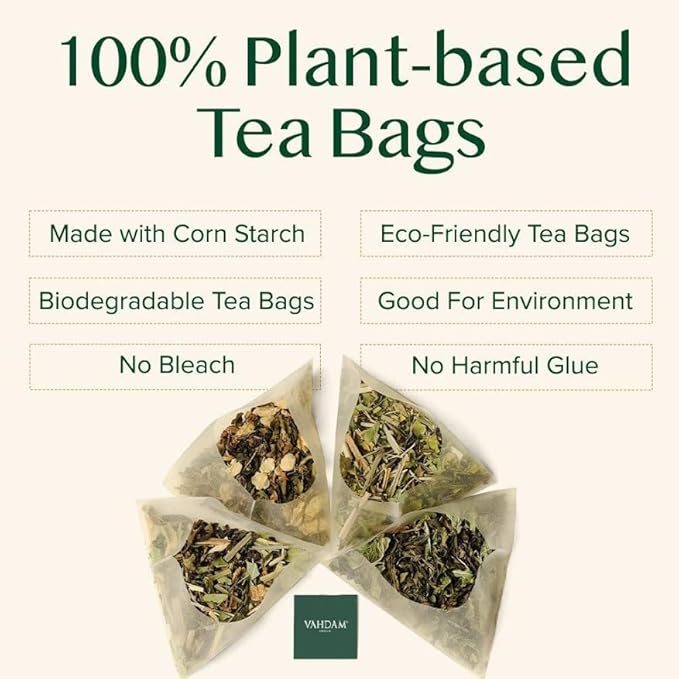 VAHDAM, Organic Turmeric Ginger Herbal Tea Bags (100 Pyramid Tea Bags) Caffeine Free, Non GMO | 100% Pure Herbal Blend - Savory & Spicy, Plant-Based Teabags | Resealable Ziplock Pouch