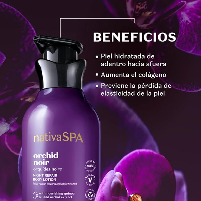 Nativa SPA by O Boticário, Orchid Noir Moisturizing Body Lotion, Fragranced Skin Hydration with Purified Quinoa Oil Drops, 13.5 Ounce (400ml)