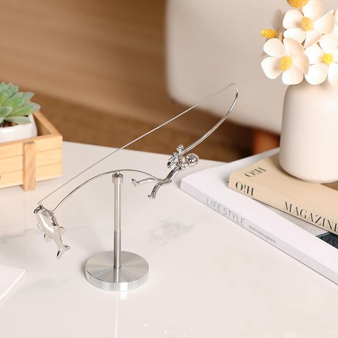 Kinetic Fishing Sculpture,Balance Art for Your Space,The Fisherman Balancing Sculpture,Home Office Decor, Metal Fishing Statue,Gifts for Fishing Lovers
