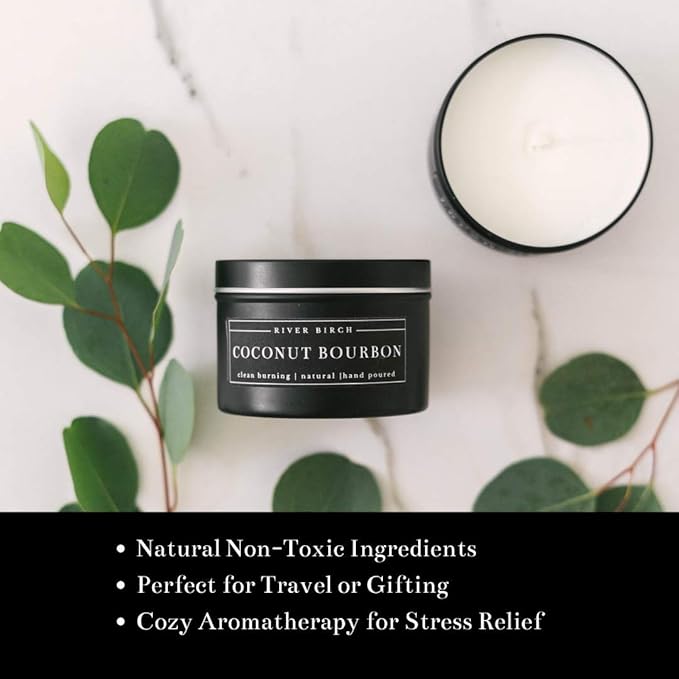 Coconut Bourbon Scented Candle | Incense Scented Candles for Men & Women | All-Natural Non-Toxic Soy Candles, Scented Candles | Tin Travel Candle | Relaxing Aromatherapy Matte Black 8 oz