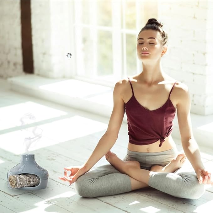 Handmade Ceramic Aroma Holder for Palo Santo Sage and Incense Sticks Meditation Yoga Relaxation Essential with Heat-Resistant Base Natural Home Decor Bowl