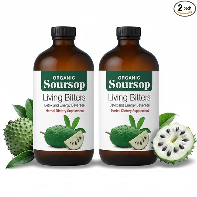 HERBOGANIC Premium Herbal Soursop Bitters Liquid – 16oz Pack of 2 | Organic Herbal Living Bitters with Soursop | Natural Detox, Digestive & Immune Support