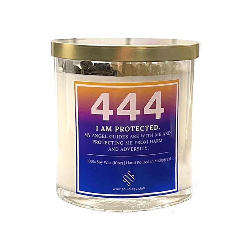 444 Angel Number Candle, 10oz, Crystal candle, 100% Soy Wax & Phthalate-Free Fragrance candles, Gifts candles for women, Angel Number Gift, Protection Candle