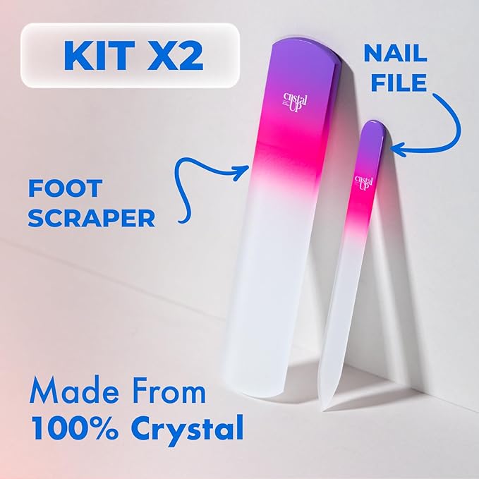 Crystal Nail and Feet Care Kit - 2PC with a Crystal Foot Scraper and Medium Glass Nail File, Durable and Gentle on Nails, Perfect for Home Office and On the Go