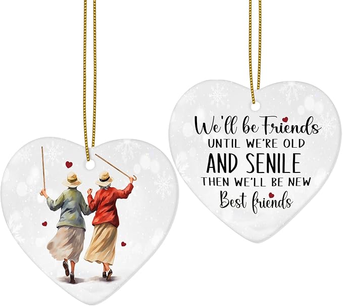 1pc 2 Side Printed We'll Be Friends Ceramic Ornament 2025, Heart-Shaped Christmas Tree, Cute Keepsake Decoration