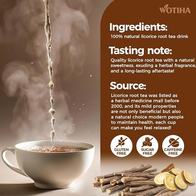 WOTIHA-Natural Licorice Root Tea 170g. 85 Herbal Tea Bags.Promote Respiratory Health，Non-GMO • Additive-Free • Caffeine-Free