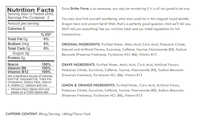 Strike Force Energy Drink Mix - 4 Flavor Variety Pack - Natural Tasting Caffeine Drink - Turn Any Drink into a Healthy Energy Drink - Zero Calories, Keto Friendly, Sugar Free, Pre Workout (40 Liquid Packets)