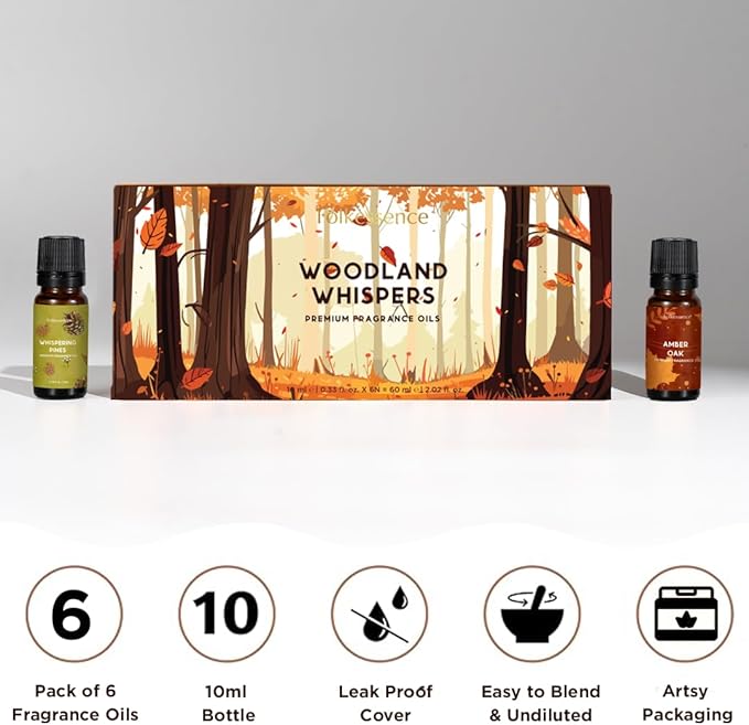 Folkulture Essential Oils for Home | Set of 6 (0.34 fl oz x 6) Fall Essential Oil or Diffuser Oils for Relaxation | Cedarwood Essential Oil or Fall Scents | Amber Oak Fall Essentials for Women