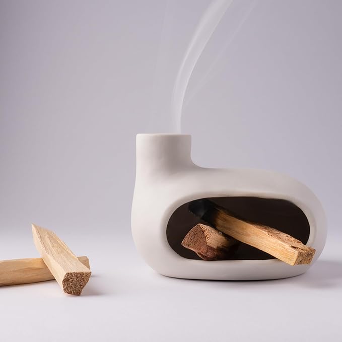 Modern Palo Santo Holder Ceramic Burner for Meditation and Energy Cleansing - Handcrafted Smudge Bowl for Wood Sticks, Sage, and Incense Cones