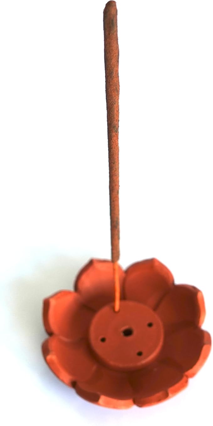 Incense Holder for Sticks - Handmade Ceramic Terracota Insence-Stick Ash Catcher, Mess-Free Lotus Incents Burner - Tibetan Sticks, Cones - Clay Lotus Stand - Perfect for Meditation DIY Painting Gift