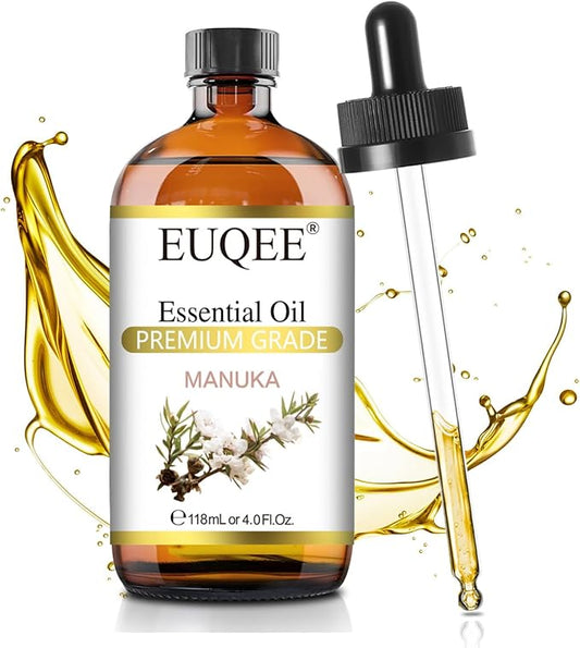 EUQEE Manuka Essential Oil 118ml Large Capacity Pure Manuka Oil with Glass Dropper for Skin, Diffuser, Aromatherapy, Cleaning, Soap Candle Making - 4Fl.Oz