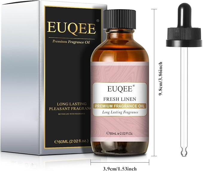 EUQEE Fresh Linen Fragrance Oil 60ml Premium Fragrance Essential Oil for Aromatherapy, Diffusers, DIY Bath Bombs, Candle Making (2.02 Fl oz)