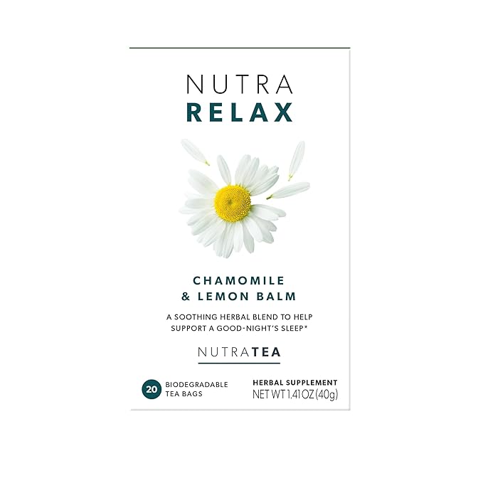 NUTRARELAX - Sleep and Calming Tea – Helps with Relaxation and Sleep – Includes Chamomile, Lemon Balm and Passionflower - 20 Enveloped Tea Bags - by Nutra Tea - Herbal Tea