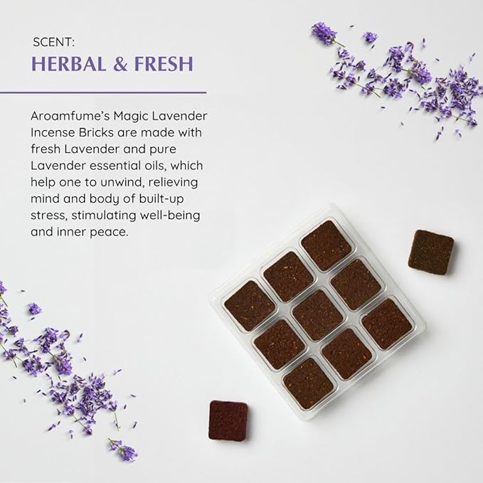 Magic Lavender Incense Bricks Refill Pack (3 x 9 Bricks) by Aromafume | Made with Pure Lavender | Ideal for Meditation, Relaxation, or Yoga | Natural, Low Smoke, Nontoxic Incense Bricks