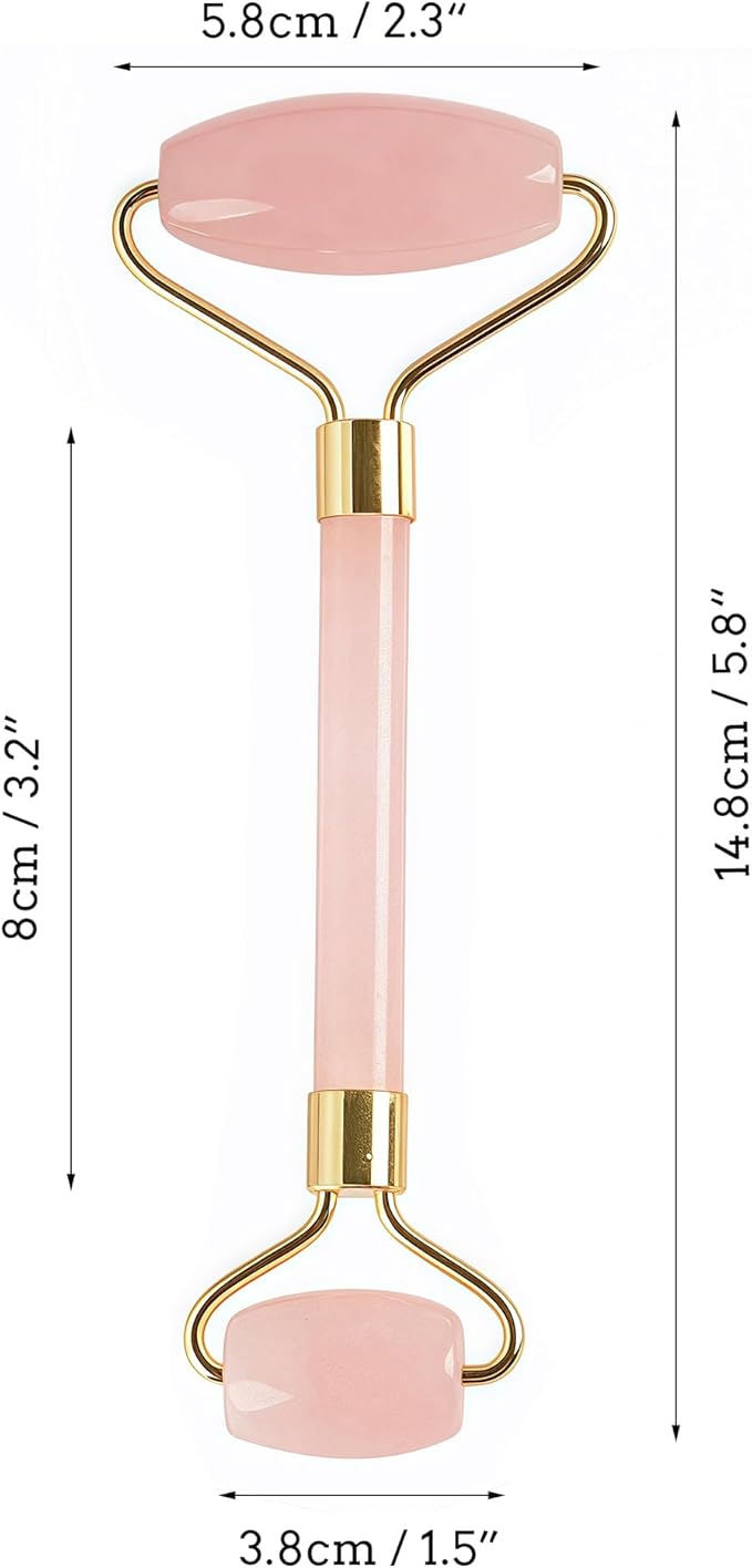 LZLRUN Rose Quartz Jade Roller Real Jade Gua Sha Board Mushroom Massager Face Lifting Tool Facial Guasha Massage Tool (Roller)