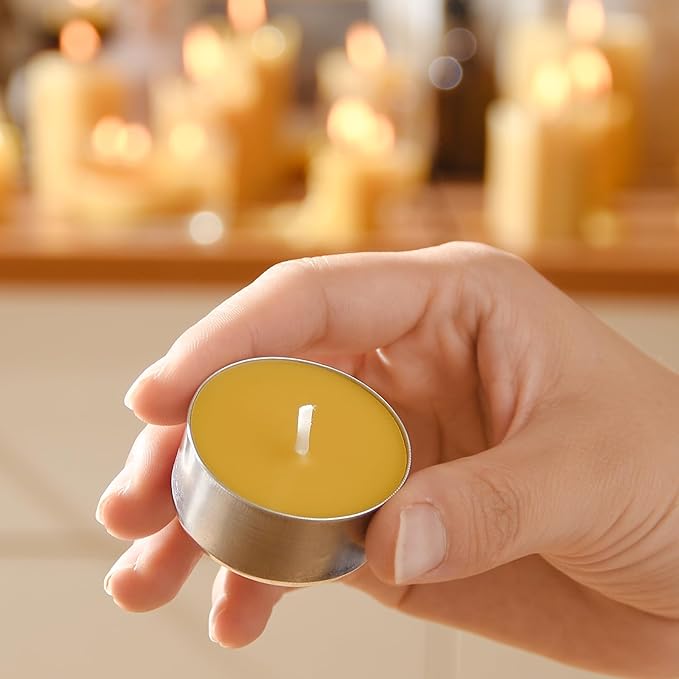 9-Pack Pure Beeswax Tealight Candles in Aluminum Cups - 4-5 Hour Burn Time, Lead-Free Cotton Wick, Natural Unscented Candles