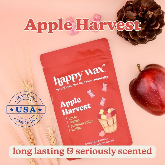Happy Wax Fall Apple Mix Premium Scented Natural, Non Toxic Soy Wax Melts – 6 Total Oz. of Scented Wax Melts. Includes: Apple Jam Donut, Apple Harvest, Mulled Cider