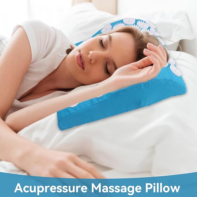 Acupressure Pillow,Sponge Massage Cushion Promote Blood Circulation Acupressure Mat for Muscle Pain & Headache(Blue)