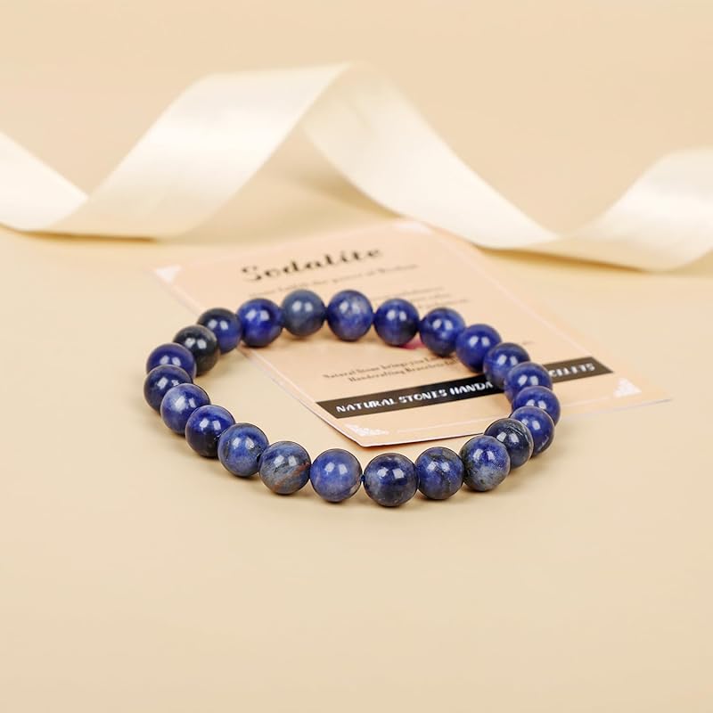 AD Beads Handmade Gemstone Stretch Elastic Bracelet Crystal Healing Reiki Nature's Beauty and Spiritual Essence Unisex (10mm, Blue Sodalite)