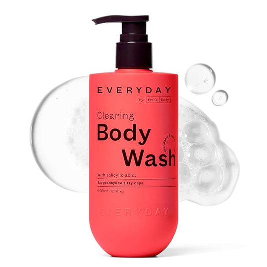 frank body Clearing Body Wash | Vegan & Cruelty Free | With Salicylic Acid for Removing Stubborn Dead Skin, Excess Oil, Black & White Heads| Mandarin & Cedarwood Scent | (360mL / 12.17 fl oz)