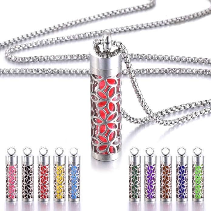 H&PY 2PCS/lot Essential Oil Necklace for Women, Aromatherapy Pendant Necklace 316L Stainless Steel Diffuser Necklace, Essential Oil Jewelry Gift for Men Women, Couple fragrance necklace