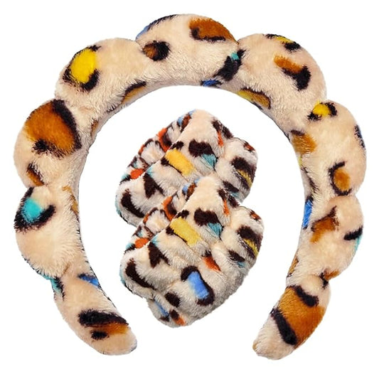 Spa Headbands for Washing Face Wristband Set Sponge Makeup Skincare Headband Wrist Towels Bubble Soft Terry Towel Cloth Hairband for Women Puffy Headwear Non Slip Thick Thin Hair Headwear