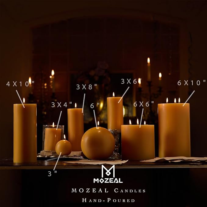 MOZEAL 3" x 8" Hand-Poured Unscented Large Candle, Smokeless Rustic Pillar Candle Set of 2, Slow Burn, No Drip, Approx 150 Hours Burning, Wedding,Harvest and Home Decorative, Tall Spicy Mustard Candle