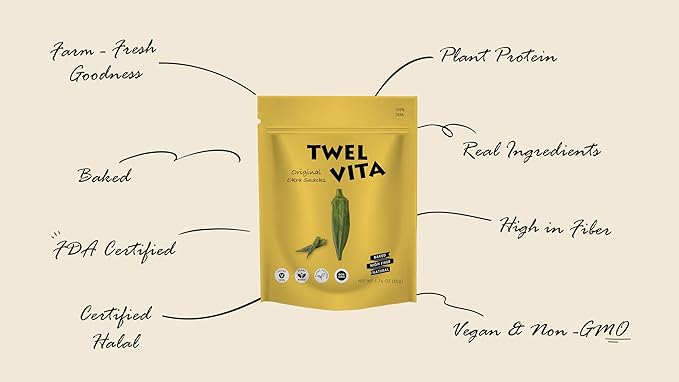 TwelVita Wholesome Baked Okra Crisps, Vegan Snacks, Clean Label, Non-GMO, Gluten-Free, 1.76 oz ea, Pack of 4
