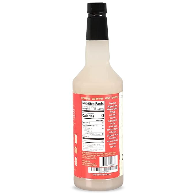 Top Hat Keto Sugar Free Diet Ginger Beer Syrup - Made with Organic Monk Fruit – Zero Sugar Ginger Syrup for Soda Makers - Makes 32 Craft Sodas, Cocktails, Mules or Mocktails - Compatible with SodaStream - 32oz bottle