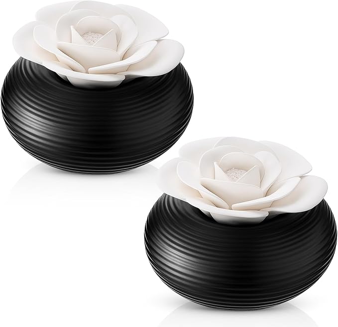 Honeydak 2 Pcs Flower Passive Essential Oil Diffuser Stone White Ceramic Porcelain Floral Diffuser with Container Non Electric Handmade Decorative Tabletops Home Decoration Christmas (Rose)