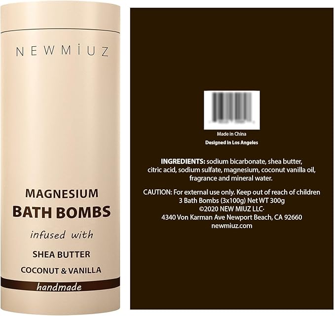 Magnesium Bath Bombs Post Workout Recovery Sore Muscles Tension Epsom Salt Bath Infused with Vanilla SheaButter Coconut Perfect Stocking Stuffers Gift