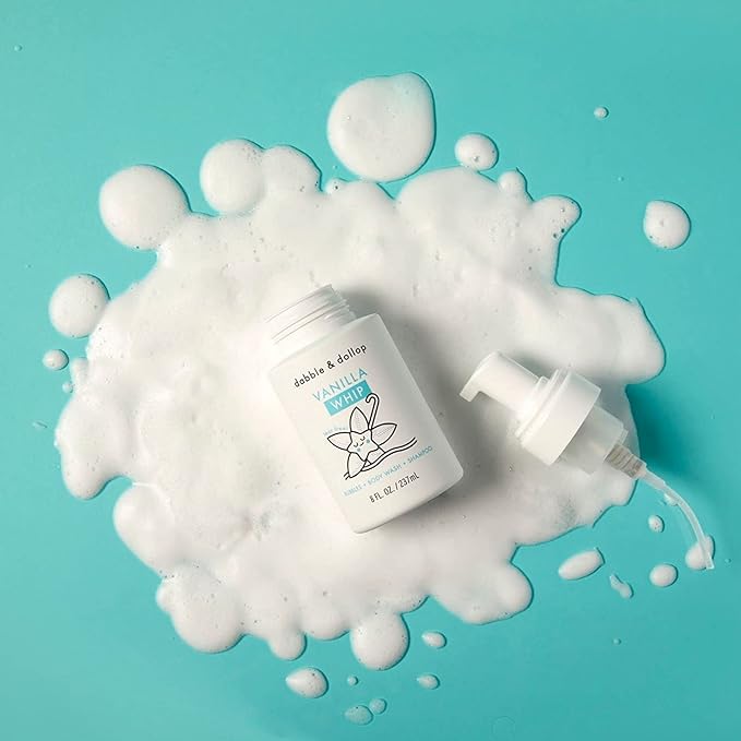 Dabble & Dollop Soothing Mini Bath Bombs & Vanilla Shampoo, Body Wash and Bubble Bath for Kids - All Natural, Resealable Pouch, Foaming Whip, USA Made, Vegan, Gluten-Free, Cruelty-Free (Pack of 2)