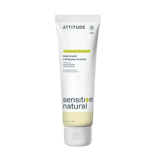 ATTITUDE Body Cream for Sensitive Skin with Oat, EWG Verified, Dermatologically Tested, Vegan, Vanilla Cream Scent, 8 Fl Oz