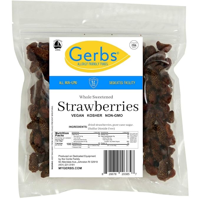 Gerbs Summer Sweet Strawberries 2 lbs. | Dehydrated, Unsulfured, Resealable Bag | Naturally Sweet & Tart | Top 14 Allergen-Free
